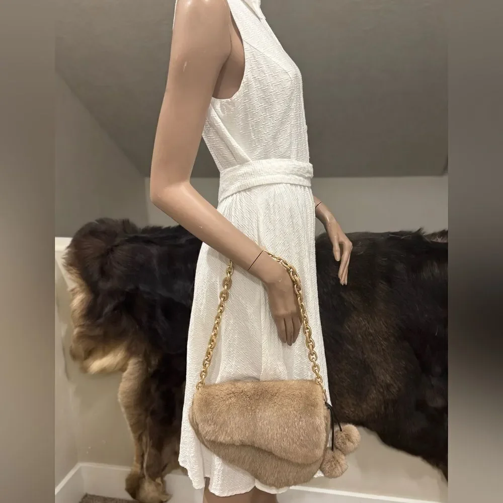 Natural Mink Fur Handmade Asymmetric Saddle Bag/Crossbody & 2 Mink Fur Charm - Picture 12 of 16